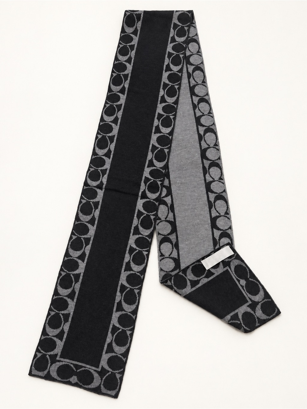 Coach Reversible Black Gray Signature Logo Jacquard Scarf